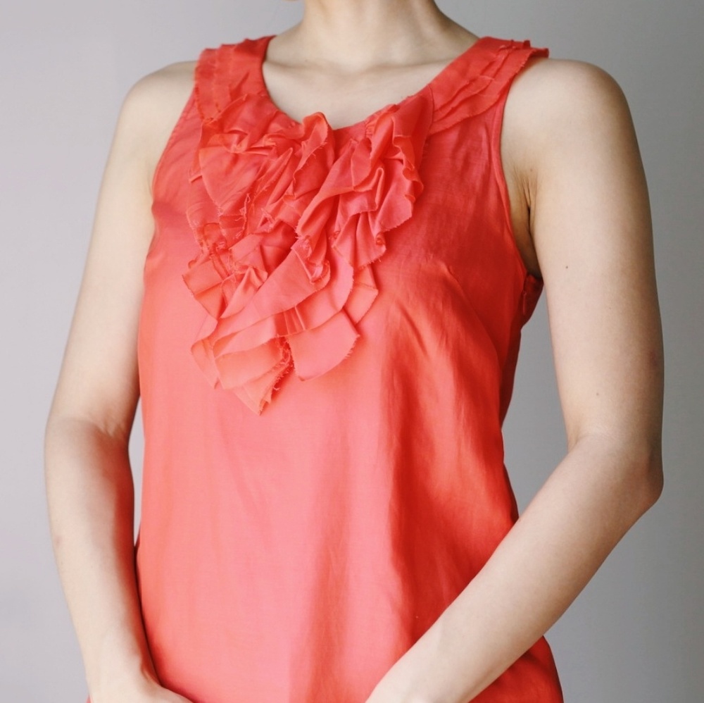 J Crew Silk Coral Ruffle Sleeveless Blouse
